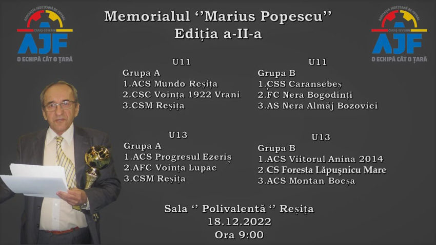 [AUDIO] In memoriam, Marius Popescu. Microbiştii sunt invitaţi la un turneu al speranţelor fotbalului cărăşean