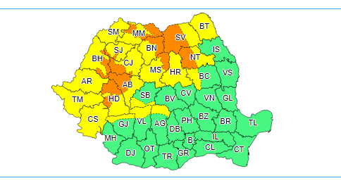 Atenţionări meteo: Ninsorile continuă în judeţe din vestul, centrul și nordul ţării