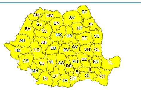 Cod galben de intensificări ale vântului, ninsori şi viscol la munte