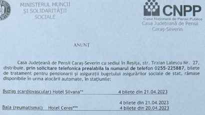 27 % din biletele de tratament repartizate prin Casa de Pensii Caraș-Severin au rămas nevândute