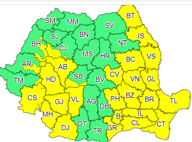 Cod galben de furtuni pe parcursul zilei de joi