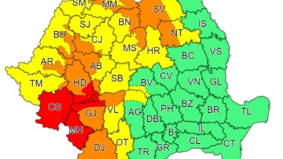 Cod roşu de averse torenţiale şi abundente în Caraș Severin