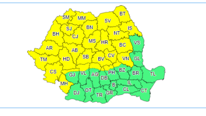 Meteorologii anunţă instabilitate atmosferică temporar accentuată în cea mai mare parte a ţării până la ora 23 