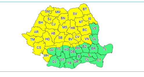 Meteorologii anunţă instabilitate atmosferică temporar accentuată în cea mai mare parte a ţării până la ora 23 