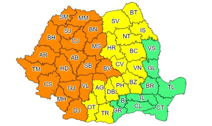 Cod Portocaliu de instabilitate atmosferică în jumătatea vestică