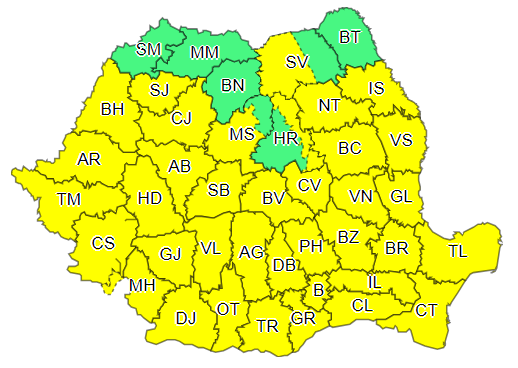 Cod Galben de vânt foarte puternic în aproape toată țara