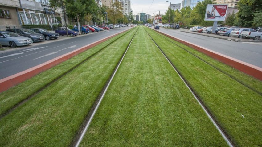 Reşiţa: gazonul dintre şinele de tramvai va fi înlocuit cu iarbă perenă adusă din import