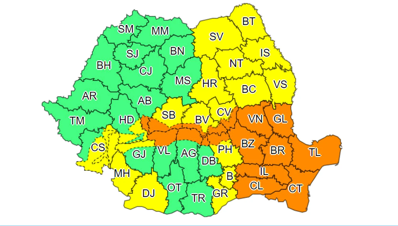 Cod portocaliu și cod galben de ninsori și viscol în România