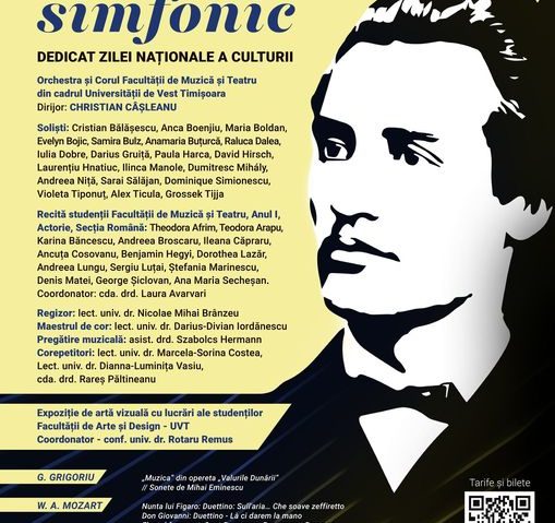 Timiş: Concert simfonic extraordinar organizat de UVT, de Ziua Culturii Naţionale