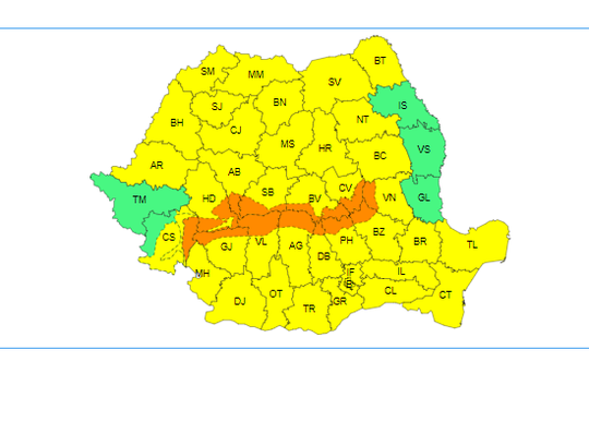 Avertizare cod galben de vânt pentru cea mai mare parte a ţării 