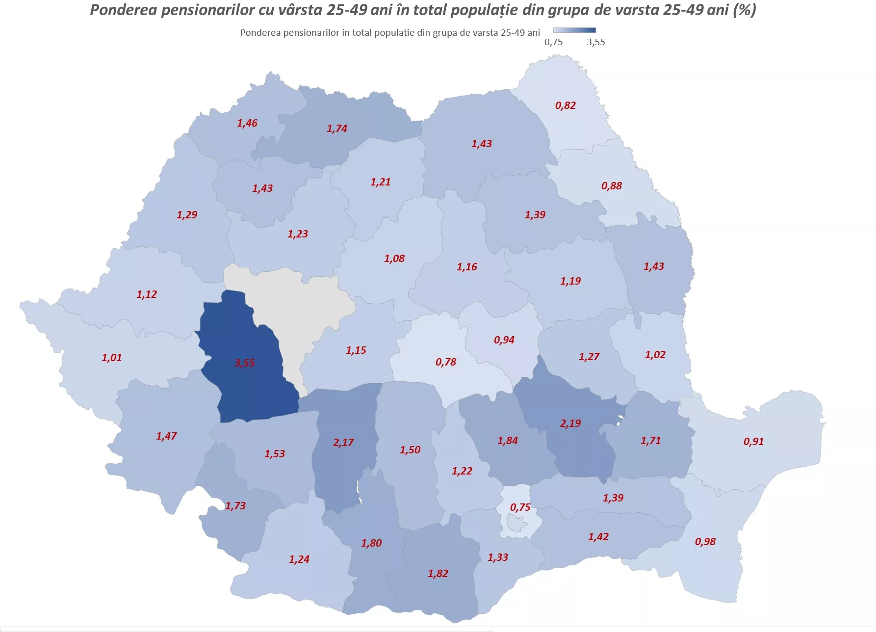 Harta județelor în care cei mai mulți oameni se pensionează în jurul vârstei de 45 de ani