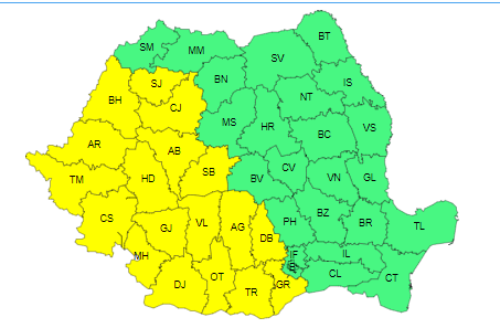 Cod galben de furtuni în Banat, Oltenia, Crişana, vestul Transilvaniei şi al Munteniei