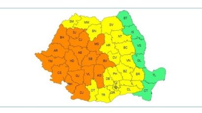 Cea mai mare parte a ţării intră luni sub avertizări cod galben şi portocaliu de instabilitate atmosferică accentuată