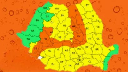 Cod portocaliu şi galben de ploi şi de instabilitate atmosferică în Caraş-Severin