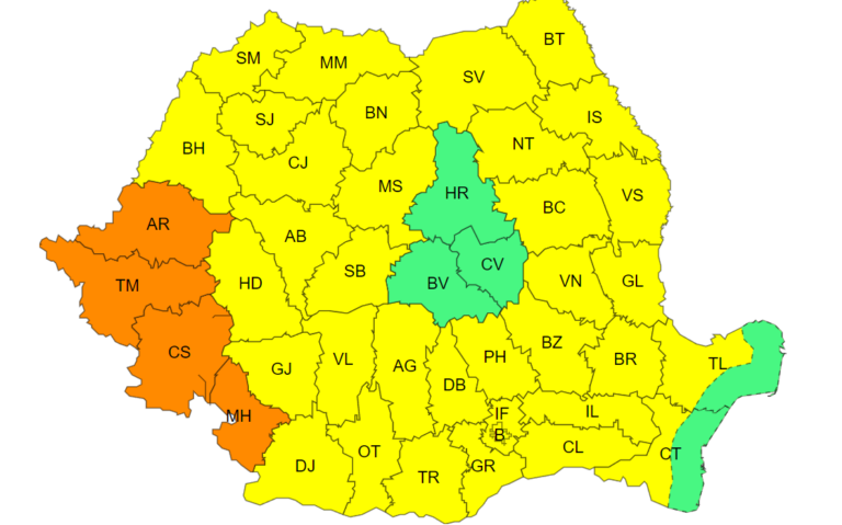 Cod portocaliu de caniculă, în cinci judeţe. Cod galben de temperaturi deosebit de ridicate, în aproape toată ţara