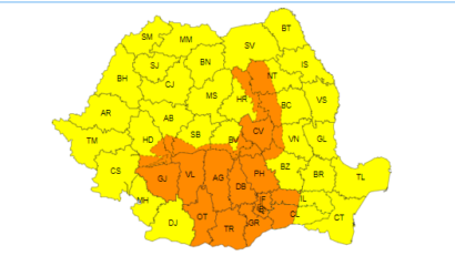 Cod galben de ploi, începând de sâmbătă, în mai multe zone