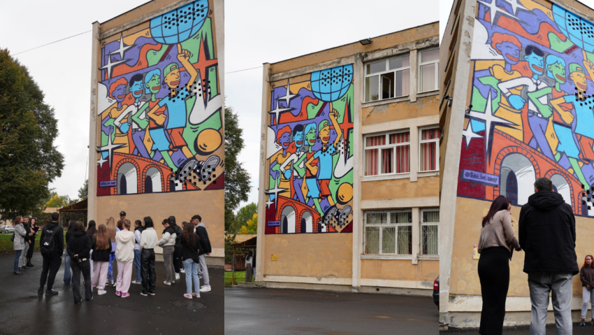 Pictură murală de dimensiuni mari pe clădirea Liceului Alimentar din Timișoara