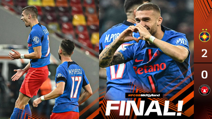 A treia victorie în Europa League! FCSB, învingătoare în duelul cu Midtjylland