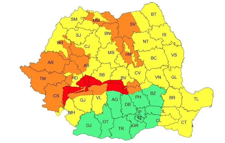 Cod roşu de vânt puternic în Caraş-Severin