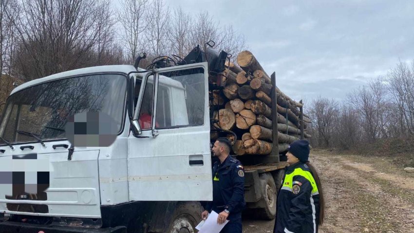 Material lemnos transportat fără documente legale și autoutilitară confiscate de polițiști în Anina